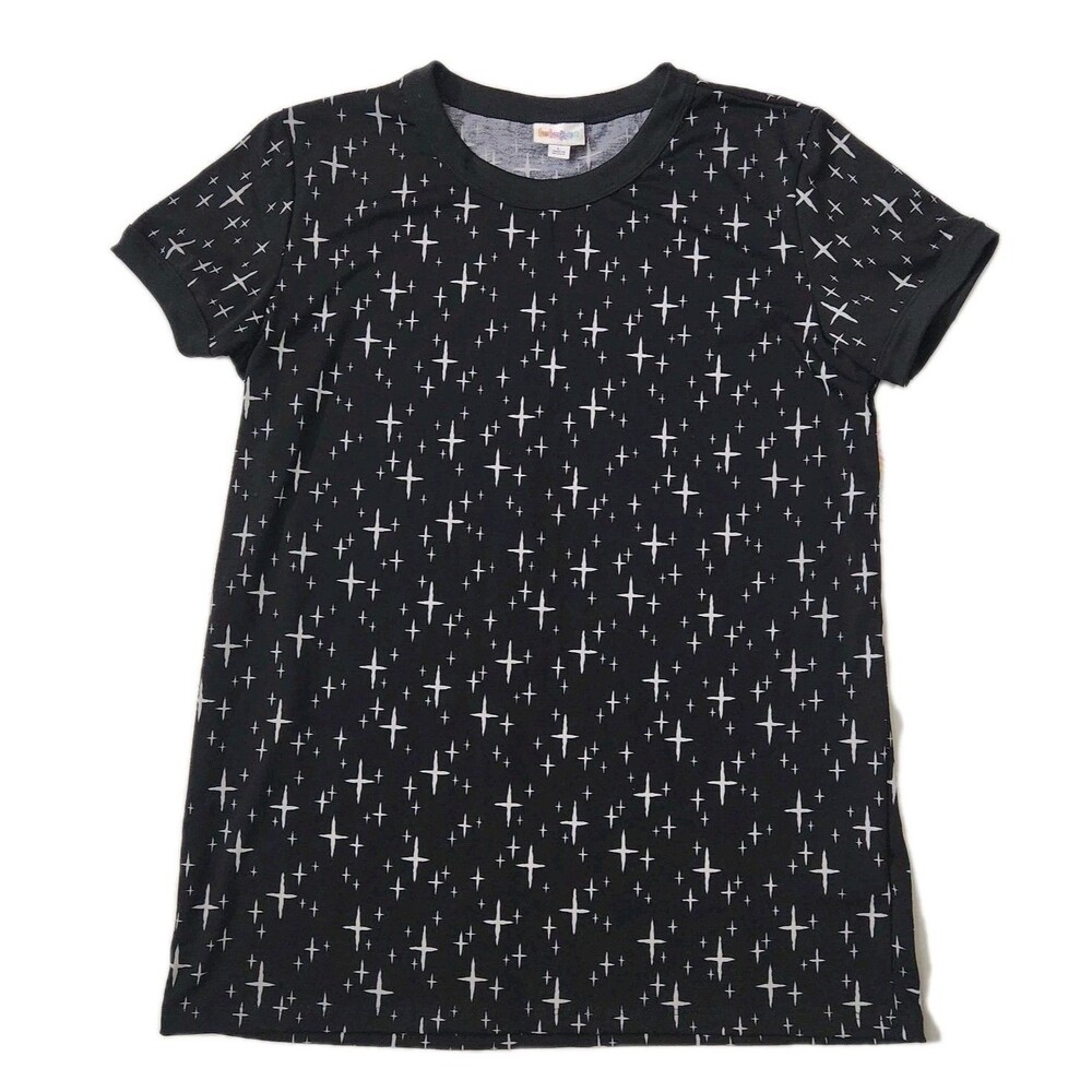 LULAROE Women's Size L T-shirt Top Blouse Black With White Stars New